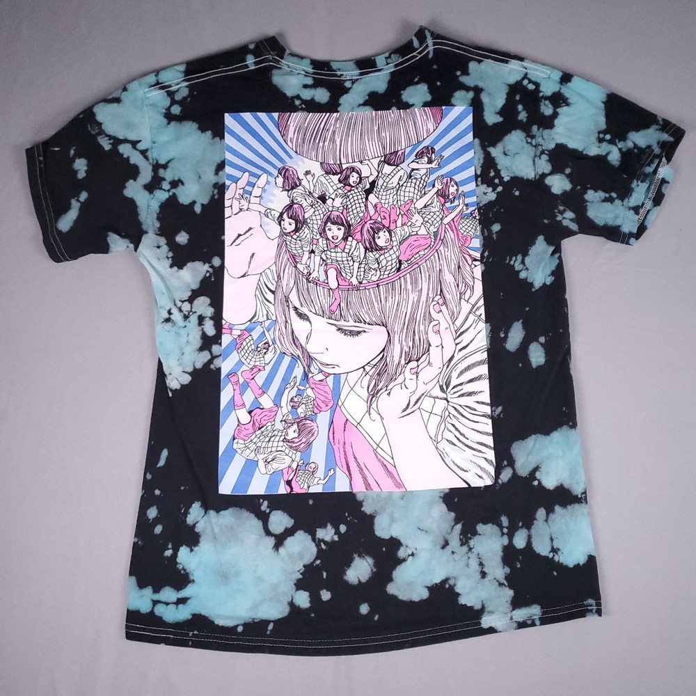 Dementia 21 Graphic T Shirt Mens Large Shintaro Kago Manga Teal Black Tie Dye